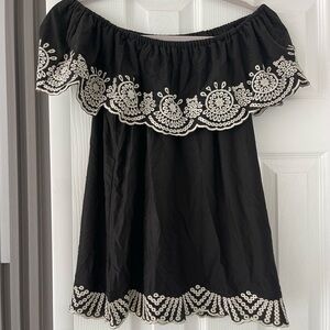 Black Off-Shoulder Embroidered Top